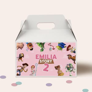 Toy Story Pink Gable Box Label, Editable Pink Birthday Favor Treat Box Label, Party Favor Gift Box, Candy Bag, Cow girl, Digital Canva, B335
