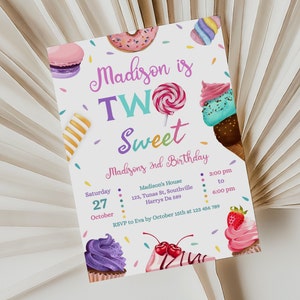 Two Sweet Birthday Invitation, Sweets Birthday Invitation, Donut Invitation, Second Birthday Invitation, Dessert Birthday Invitation B168