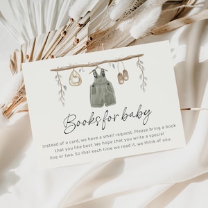 Plantilla de inserción para libros de ropa de bebé estilo bohemio, tarjeta imprimible para libros de bebé, ropa para baby shower, baby shower neutro, editable, B321