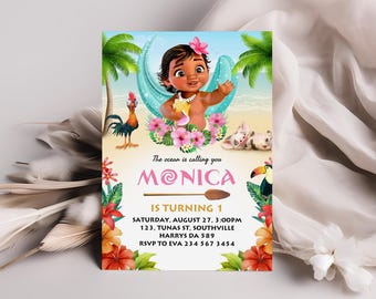 Invito di compleanno di Baby Moana modificabile, in formato elettronico (download immediato)