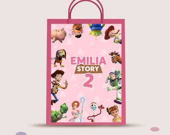 Etiquetas editables para bolsas de regalo de cumpleaños de Toy Story para niñas (Canva, descarga instantánea)