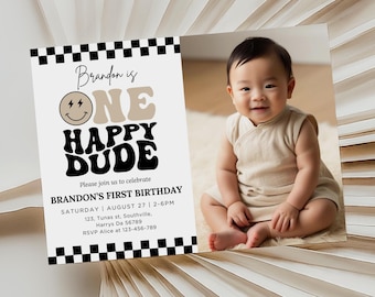 One Happy Dude Birthday Invitation, First Birthday Evite (Digital)