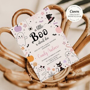 A little boo is almost due invitation, digital invite template baby shower, pink Halloween baby shower invitations, cute ghost invite