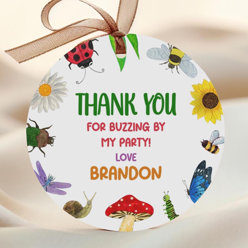 Editable Insect Bugs Birthday Favor Tag, Buzz, Hop and Crawl Thank You ...
