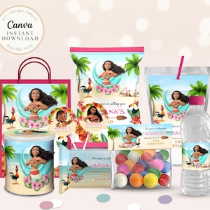 Moana Themed Party Bundle, Editable Party Bundle, Personalized Birthday Printables Party Package Party Kit DIGITAL FILE ONLY, Template, B005