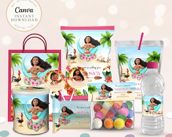 Moana Birthday Party Bundle, Editable Printables (Digital File)