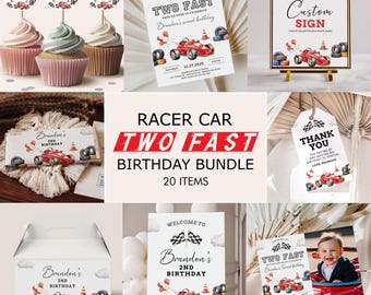 Editable Two Fast Race Car 2nd Birthday Bundle (Digital Download)