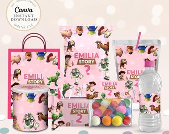 Recuerdos de fiesta de Toy Story, kit de fiesta de Toy Story Girl, recuerdos de cumpleaños de Toy Story Girl, fiesta rosa de Toy Story, paquete de fiesta SOLO ARCHIVO DIGITAL B335