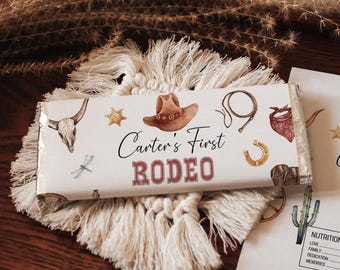 Cowboy First Rodeo chokladkakeomslag, västerländsk födelsedagspresent (digital nedladdning)