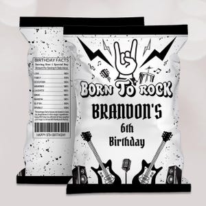 ROCK N ROLL Birthday Party chip bag, Perfect for any age, Template Printable, Rock Party chip bag, Guitar Rocker Editable Born to rock, B394