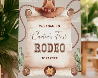 My FIRST RODEO Birthday Welcome Sign Template | Printable Wild West First Birthday Decor, Editable Country Western 1st Birthday Signs, B323
