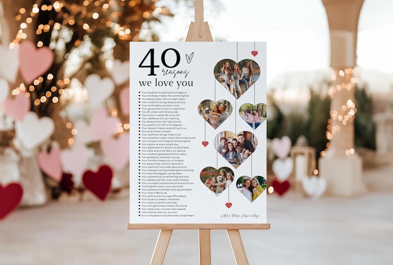 40 Reasons We Love You Poster With Pictures Template, Printable 40th Birthday Gift for Him or Her Editable, Personalized 40th Birthday Decor