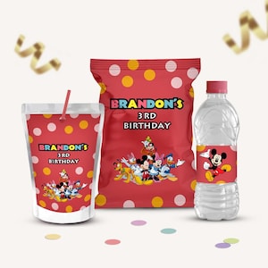 Mickey Mouse Party Favors Template, Mickey Mouse Party Pack Template, Mouse Chip Bag label, Bottle Wrapper, Caprisun Pouch, Digital, B041