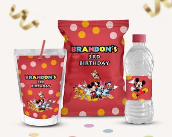 Mickey Mouse Party Favors Template, Chip Bag, Bottle Wrapper (Digital)