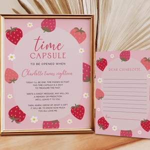 Berry First Birthday Time Capsule Sign, Strawberry Party Decor (Editable Printable)
