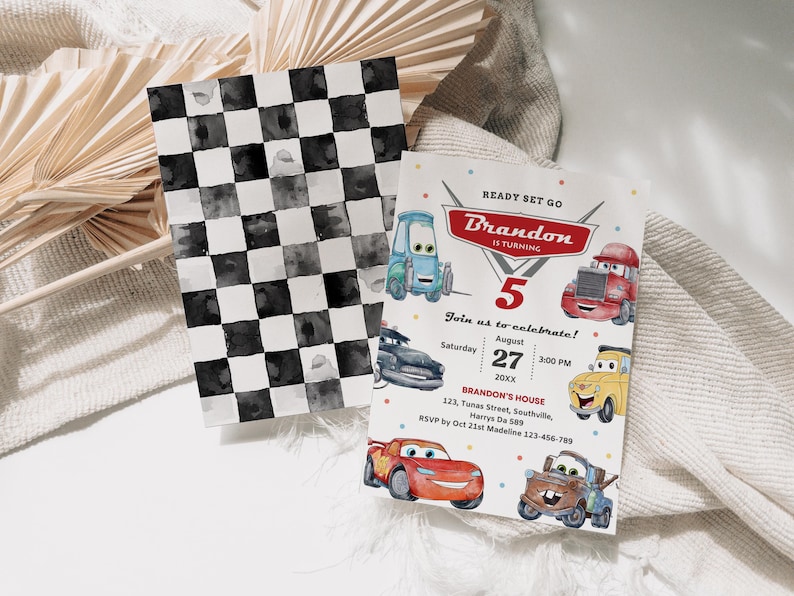Editable Cars Birthday Invitation, Lightning McQueen Invitation, Evite, Kids Birthday Invitation, Digital Invitation, Canva Editable, B624