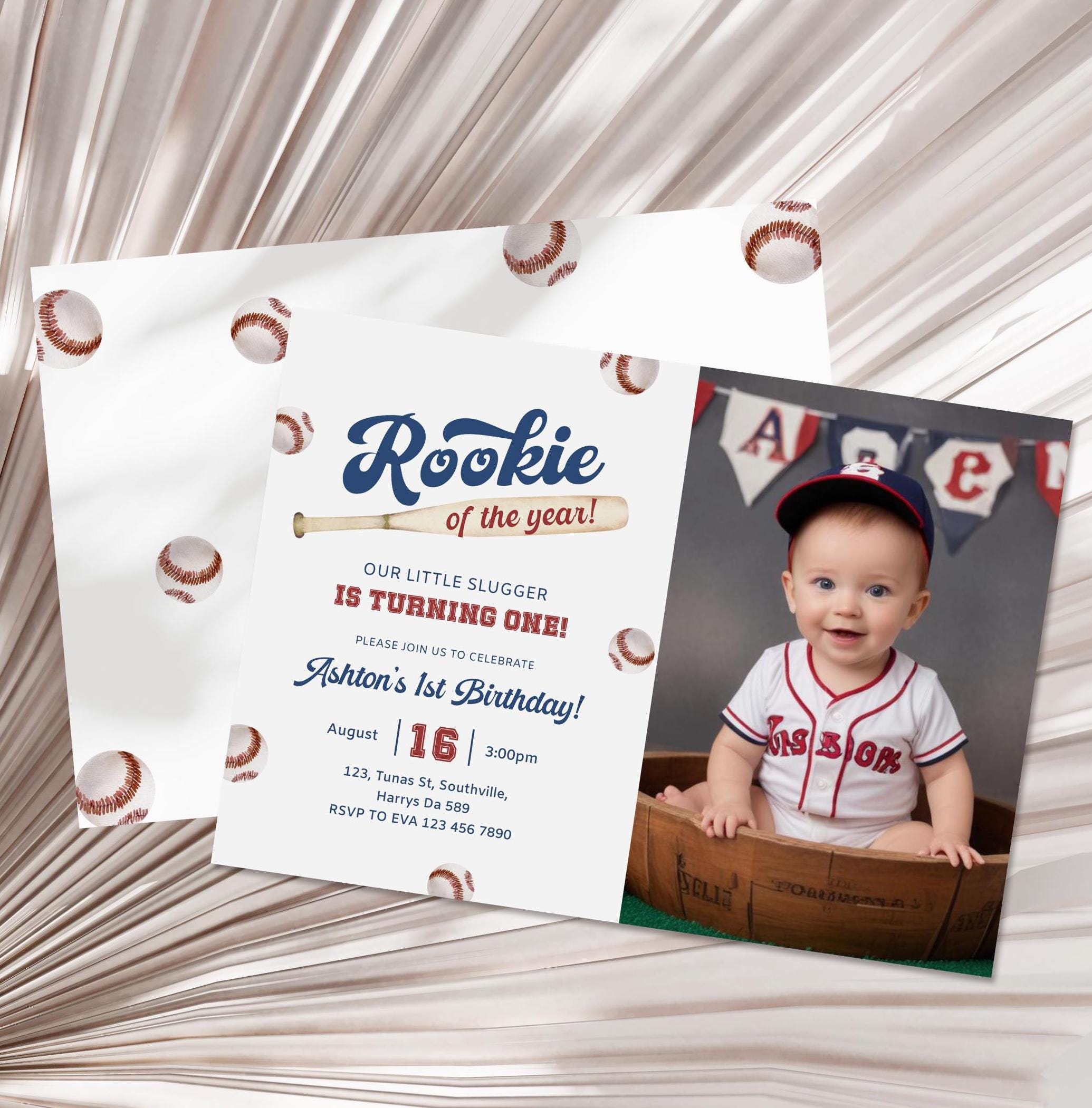 Rookie of the Year Baseball 1st Birthday Invitation | Photo, Editable ...