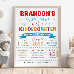 Editable First Day of Kindergarten Sign Personalized First Day of School Sign Chalkboard First Day Of Preschool Sign Instant Download