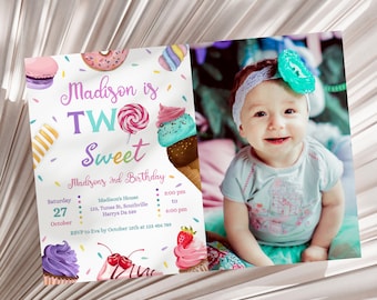 Two Sweet Donut 2nd Birthday Invitation, Blush Pink (Editable Printable Digital)