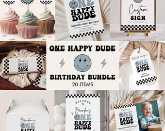 One Happy Dude 1st Birthday Bundle, Smiley Face Party Decor (Digital Download)