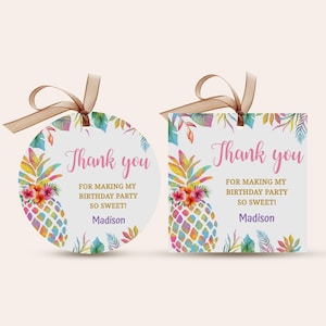 Thank You For Coming Gift Tag, EDITABLE Hawaiian Pineapple Birthday Party Favor, Tropical Summer Thank you tag, Aloha Luau Party, B173