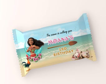 Princess Moana Birthday Rice Krispies Wrapper | Party Favor Label (Editable Printable)