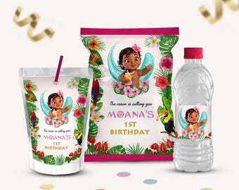 Baby Moana Party Favors, Chip Bag, Water Bottle, Juice Pouch (Printable)