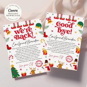 Carta de llegada y despedida de elfos, carta de saludo de los elfos para niños, ¡volvemos a la Navidad! Hola de los elfos, carta navideña imprimible