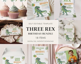Three-Rex Dinosaur Birthday Party Bundle (Printable)