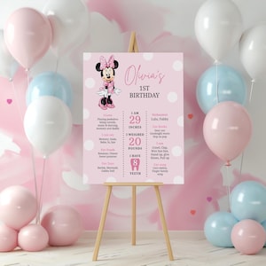 Editable Minnie Mouse Milestone Poster, First Year Minnie Birthday Poster for girls, B714