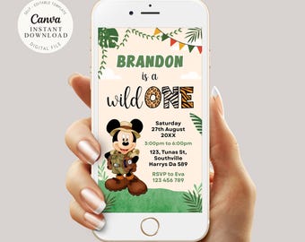 Mickey Safari Birthday Invitation, Wild One Party (Digital Download)