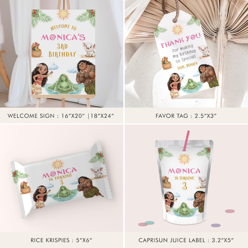 Moana Birthday Bundle, Ocean Theme Party Decorations, Custom Sign, First Birthday, Printable Digital Download, B679