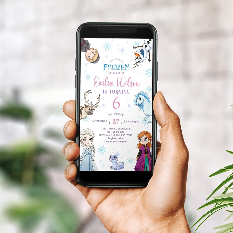 Editable Mobile Frozen Birthday Invitation Template, Elsa Party Invitations, Digital Kids Party Invite, Instant Download, Evite, Phone, B660