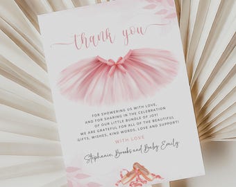 Pink Ballerina Baby Shower Thank You Card (Digital Download)