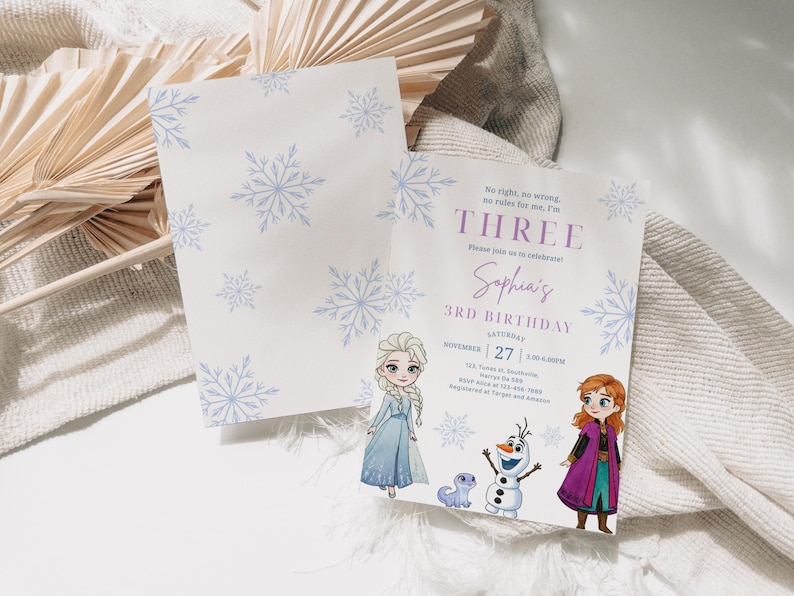 Frozen 3rd Birthday Invitation Frozen Invitation Princess Elsa Anna Party Invitation Girl Frozen Birthday Invite Theme EDITABLE Digital