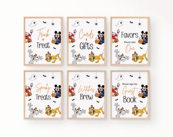 Editable Mickey Halloween Party Signs, Birthday Decorations (Digital Download)
