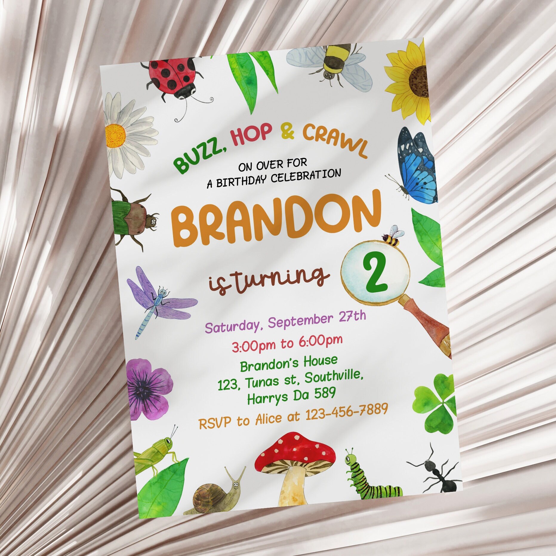 Bug Birthday Invitation, Editable Insect Party Template (digital