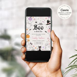 A little boo is almost due invitation, digital invite template baby shower, pink Halloween baby shower invitations, cute ghost invite