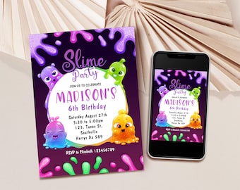 Editable Slime Birthday Invitation, Glow Party Invite (Digital Download)