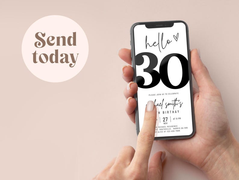 Editable 30th Birthday Invitation, 30th E-Invite, 30th Birthday Evite, 30th Party Invitation, Digital 30th Invitation, Digital Invitation