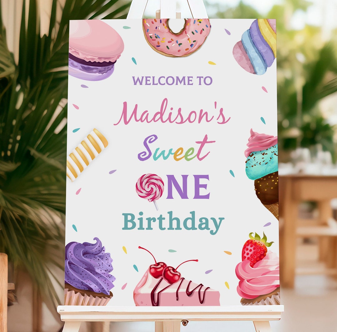 Sweet One Birthday Welcome Sign 1st Birthday Welcome Poster Dessert ...