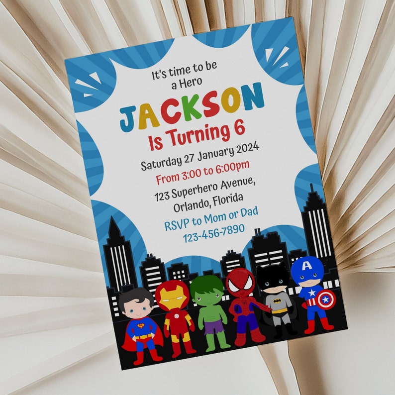 Editable Superheroes Birthday Invitation Template Printable Birthday ...
