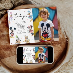 Mickey Birthday Thank You Card With Photo Mickey and Friends Birthday ...