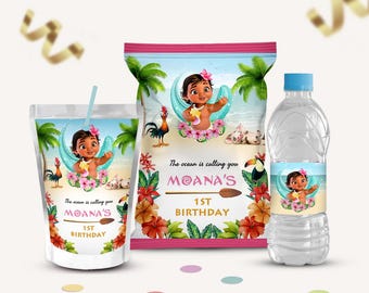 Baby Moana Birthday Party Printables, Chip Bag, Water Bottle (Digital Download)
