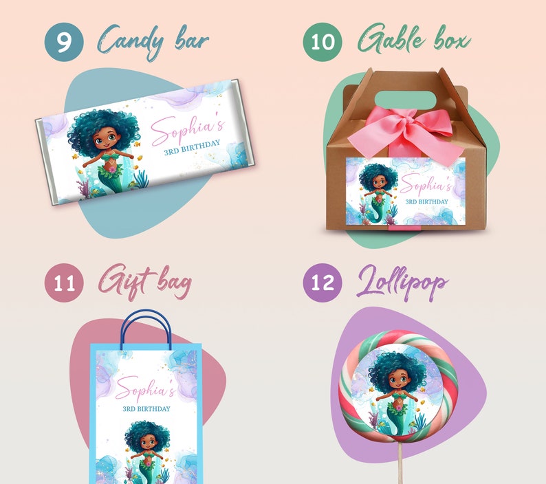 Little Mermaid Ariel Party Package, Birthday Printables, Party Kit, Party Decor, Party Decorations, Party Favors, Black Mermaid Party