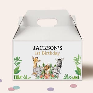 Editable Safari Birthday Party favor Box Label Jungle Pintables Party gift box labels Zoo animals Wild One Boy Instant download, B535