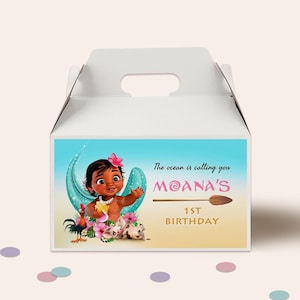 Moana Gable Box Label, Moana Treat Box Label, Moana Treat Box Party Favors, Tropical, Hawaiian Personalized kids DIGITAL FILE, B004