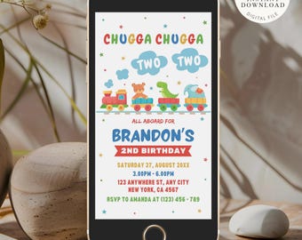 Train 2nd Birthday Invitation, Vehicle Party, Digital Evite (Digital Download)
