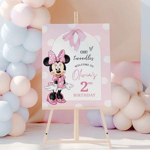 Minnie Mouse TwoDles Birthday Welcome Sign Template | Editable Printable Party Sign | Canva Digital Download | Girl Birthday Decoration