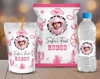 Cowgirl 1st Rodeo Birthday Party Bundle, Western Labels (Printable Template)